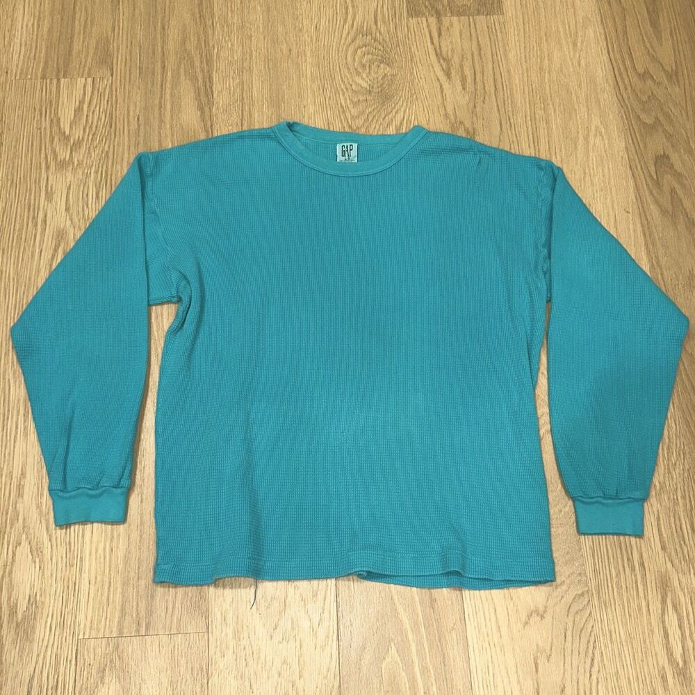Vintage Gap Turqoise Long Sleeve Thermal Shirt Mens Large USA Faded